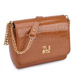 Bolsa Flap Croco Verniz Caramelo Zuí Brasil Nova Coleção