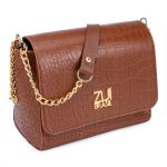 Bolsa Flap Croco Marrom Zuí Brasil Nova Coleção