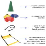 Kit Treino Corda de Pular + 10 Cones + 10 Pratos + Escada Agilidade + Roda Abdominal Zuí Brasil