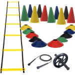 Kit Treino Corda de Pular + 10 Cones + 10 Pratos + Escada Agilidade + Roda Abdominal Zuí Brasil