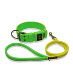 Coleira Para Cachorro Amorosso + Guia Curta 80cm (Verde Fluor e Amarelo Flúor)