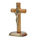 Crucifixo madeira cilíndrica de mesa 12cm- Eis o Cordeiro de Deus