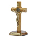 Crucifixo Madeira Cilíndrica de mesa 12cm São Bento- Foi por você