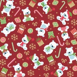 Tecido Tricoline 100% algodão Ursinho fundo vermelho - (Natal)