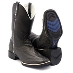 Bota Texana Franca Boots replica do couro avestruz preta lisa 