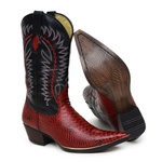 Bota Texana Bico Fino Country Masculina Anaconda Verniz Vermelho e Mustang Preto 