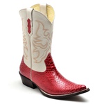 Bota Country Texana Masculina Bico Fino Anaconda Vermelho e Floater Marfim