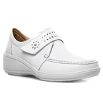 Sapato Feminino Confortável com Velcro Branco Levecomfort 