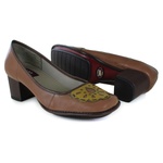 Sapato feminino em couro cor Amêndoa J.Gean com salto médio cod. AR0177