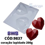 Coração Lapidado 200g BWB COD:9837 Forma de Chocolate com Silicone Especial (3 partes)