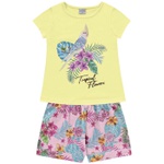 Conjunto Infantil Fakini Menina Verão Tropical Floral Amarelo/rosa