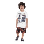 Conjunto Infantil De Menino Camiseta Branca + Bermuda Skate