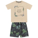 Conjunto Infantil De Menino Fakini Camiseta Baunilha Wild Life + Bermuda Estampada