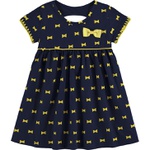 Vestido Kyly Bebê Feminino 1-2-3 Azul marinho com Amarelo Laços