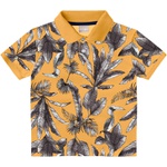 Camiseta Gola Polo Milon Infantil Masculina 4 ao 12 Amarelo Folhagens