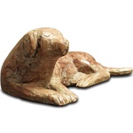 Escultura de Cachorro Deitado em Madeira G