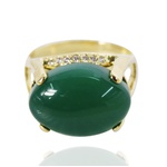Anel Pedra Oval Semijoia Banho de Ouro 18K Jade Verde Natural com Zircônias