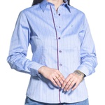Camisa Listrada Azul Feminina Manga Longa Ely
