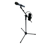 Kit Pedestal Tripé Universal para Microfone com Suporte p/ Celular + 2 Microfones com Fio