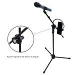Kit Pedestal Tripé Universal para Microfone com Suporte p/ Celular + 2 Microfones com Fio