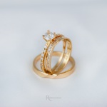 Aliança de Casamento em Ouro 18k 3mm modelo Libra e Anel de Noivado Diana