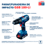Parafusadeira Furadeira Impacto Bosch GSB 180-LI 18V 1 bateria e carregador