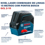 Nível a Laser de linhas 15 metros com pontos de prumo Bosch GCL 2-15 em Maleta