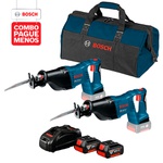 Combo Pague Menos Bosch 18V - Serra Sabre GSA 18V-LI + Serra Sabre Bosch GSA 18V-LI, 2 baterias 18V 4,0Ah 1 carregador e 1 bolsa