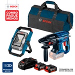 Combo Pague Menos Bosch 18V - Martelete Perf. GBH 180-LI SDS-Plus, 2J + Lanterna GLI 18V-1900, 2 baterias 18V 4,0Ah 1 carregador e 1 bolsa