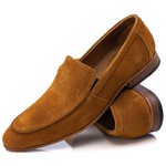 Sapato Loafer Casual Premium em Couro Camurça Mostarda