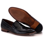 Sapato Loafer Casual Premium em Couro Estampado Preto