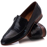 Sapato Loafer Casual Premium em Couro Estampado Preto