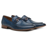 Sapato Loafer Casual Premium em Couro Azul Violeta