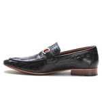 Sapato Masculino Loafer Premium em Couro Legítimo Estampado Preto 