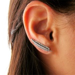 Brinco Ear Cuff Em Prata 925 Oxidada - Pena | Coleção Amazônia