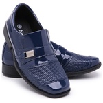 Kit 2 Pares Sapatos Sociais Infantil Masculino Verniz Com 2 Cintos 444 Preto/Azul