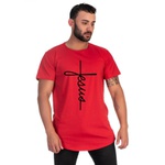 Camiseta Masculina Longline Jesus Vermelha -Selten 
