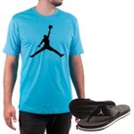 Kit Camiseta Algodão + Chinelo Jordan Azul 