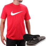 Kit Camiseta Algodão + Chinelo Nike Vermelho