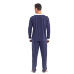 Pijama Homewear H.A. longo marinho/branco c/ botão
