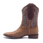 Bota Texana Feminina - Fóssil Caramelo / Dallas Bordô - Roper - Bico Quadrado - Cano Curto - Solado Nevada - Vimar Boots - 13091-A-VR