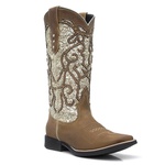 Bota Texana Feminina - Dallas Bambu / Craquelê Ouro - Roper - Bico Quadrado - Cano Longo - Solado Freedom Flex - Vimar Boots - 13113-A-VR