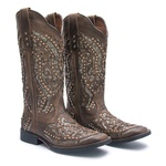 Bota Texana Feminina - Dallas Castor / Craquelé Bronze - Roper - Bico Quadrado - Cano Longo - Solado Freedom Flex - Vimar Boots - 13119-G-VR