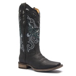 Bota Texana Feminina - Fóssil Preto / Glitter Max Preto com Prata - Roper - Bico Quadrado - Cano Longo - Solado Nevada - Vimar Boots - 13125-A-VR