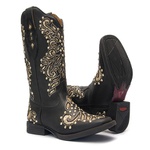 Bota Texana Feminina - Fóssil Preto / Craquelê Ouro - Roper - Bico Quadrado - Cano Longo - Solado Freedom Flex - Vimar Boots - 13136-A-VR