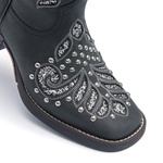 Bota Texana Feminina - Fóssil Preto / Glitter Preto com Prata - Roper - Bico Quadrado - Cano Longo - Solado Freedom Flex - Vimar Boots - 13136-B-VR