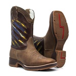 Bota Texana Masculina - Dallas Tabaco / Brown / Bandeira Brasil - Roper - Bico Quadrado - Cano Médio - Solado Strong Shock - Vimar Boots - 81295-A-VR