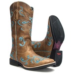 Bota Texana Feminina - Fóssil Caramelo - Roper - Bico Quadrado - Cano Longo - Solado Freedom Flex - Vimar Boots - 13070-A-VR
