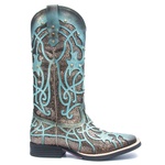 Bota Texana Feminina - Azul Dourado / Bronze - Roper - Bico Quadrado - Cano Longo - Solado Freedom Flex - Vimar Boots - 13089-F-VR
