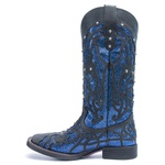 Bota Texana Feminina - Fóssil Preto / Craquelê Azul - Roper - Bico Quadrado - Cano Longo - Solado Freedom Flex - Vimar Boots - 13089-G-VR